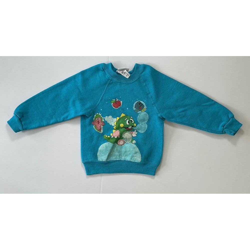 VTG USA Made 90s Bubble Bobble Nintendo NES Hand Painted Sweatshirt Boys Teal